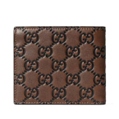 Gucci Wallet GG Emblem Leather Bi-Fold Brown & Black Embossed