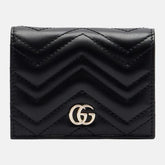 Gucci GG Marmont Leather Card Case Wallet – Black Matelassé with Double G