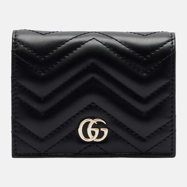 Gucci GG Marmont Leather Card Case Wallet – Black Matelassé with Double G