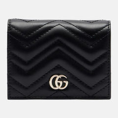 Gucci GG Marmont Leather Card Case Wallet – Black Matelassé with Double G