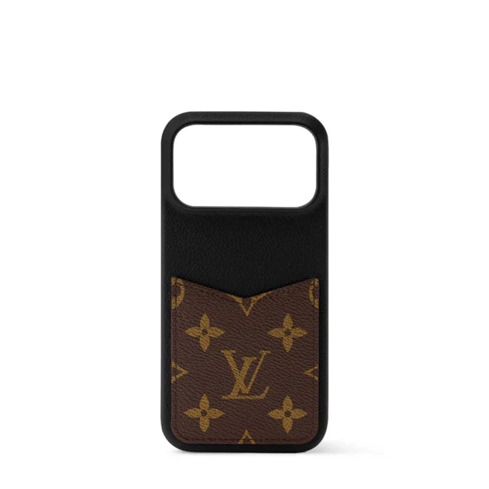 Louis Vuitton Bumper Pallas iPhone 17 Pro Case – Monogram Canvas & Black Leather Card Holder