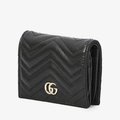 Gucci GG Marmont Leather Card Case Wallet – Black Matelassé with Double G