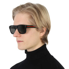 Gucci Men’s Sunglasses Polarized GG0341S Shiny Black Frame Grey Lens | Italy