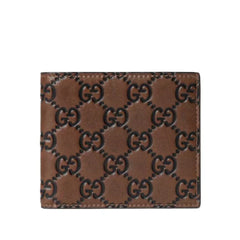Gucci Wallet GG Emblem Leather Bi-Fold Brown & Black Embossed