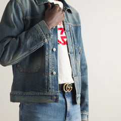 Gucci GG Belt Marmont Leather for Men Black Double G | 85CM